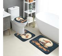 Lot de 3 tapis de bain Halloween sorcière balai, citrouille style vintage, absorbant, antidérapant, tapis de bain décoratif en flanelle lavable pour salle de bain, toilettes, toilettes