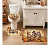 Lot de 3 tapis de bain motif hiboux, motifs fantaisie, citrouilles d'automne, feuilles d'automne, orange, absorbants, pour toilettes, décoration de sol