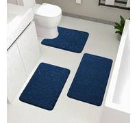 Lot de 3 tapis de bain, motif pavés, en mousse à mémoire de forme, épais, antidérapants, absorbants, lavables, bleu foncé, adaptés à la baignoire, aux toilettes et au sol.