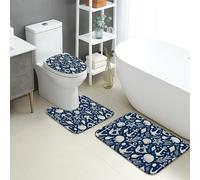 Lot de 3 tapis de bain nautique à séchage rapide, absorbant, antidérapant, en flanelle lavable pour salle de bain Motif ancres et étoiles de mer