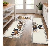 Lot de 3 tapis de cuisine de style rustique pour sol, motif coq et poule rustique, tapis doux et confortable, lavable pour éviers de cuisine, buanderie, salle de bain