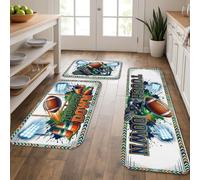 Lot de 3 tapis de cuisine motif ballon de football, casque dynamique et sportif sans poteau de but, lavable, doux, épais, tapis de sol pour évier, buanderie, salle de bain, couloir