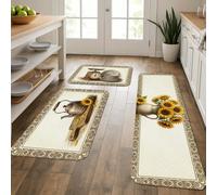 Lot de 3 tapis de cuisine motif tournesol rustique, bouilloire, théière d'été, jaune, doux, lavable, tapis de sol épais pour évier, buanderie, salle de bain, couloir