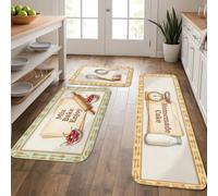 Lot de 3 tapis de cuisine sur le thème de la cuisson pour le sol, recette vintage, tapis doux et confortable tout au long de l'année, tapis décoratif pour éviers de cuisine, buanderie, salle de bain