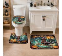 Lot de 3 tapis de salle de bain motif chien sorcier, motif citrouilles fantaisie, bâton de balai, antidérapant, lavable, pour décoration de sol et lavabo, orange