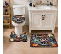 Lot de 3 tapis de salle de bain panda, motif citrouilles, balai, Halloween, séchage rapide, absorbants, pour lavabo, décoration de sol