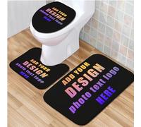 Lot de 3 tapis de salle de bain personnalisés avec photo et texte - Tapis de salle de bain antidérapant et absorbant avec housse pour abattant de toilette et tapis en forme de U - Tapis de bain