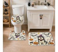 Lot de 3 tapis de salle de bain pour chien, motif citrouilles fantaisie, balai, Halloween, antidérapant, lavable, en forme de U, pour salle d'eau, lavabo
