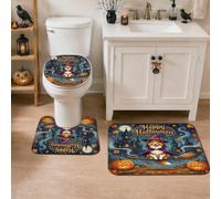 Lot de 3 tapis de salle de bain pour chien, motif citrouilles fantaisie, balai, Halloween, antidérapant, lavable, pour décoration de sol