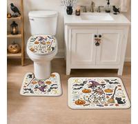 Lot de 3 tapis de salle de bain pour chien, motif citrouilles fantaisie, balai, Halloween, séchage rapide, absorbants, en forme de U, pour douche, sol, toilettes, décoration de toilettes