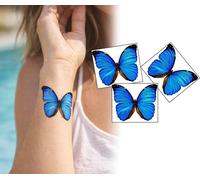 Lot de 3 tatouages temporaires papillon bleu 5 x 5 cm