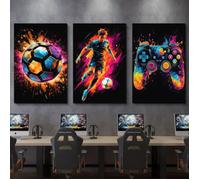Lot de 3 toiles pour décoration murale Motif manette de jeu Impression sur toile de football pour garçon 40x60cm Sans cadre