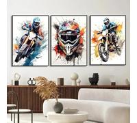 Lot de 3 toiles sur toile Affiche Graffiti Dirt Bike Motocross Moto Moto Images Art mural Peinture Cadeau Garçon Chambre Salon Dortoir Galerie Couloir Décor Impressions d’images, 30x40 CM (11.8x15.8 i