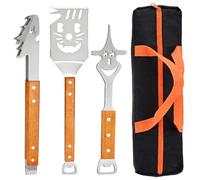 Lot de 3 ustensiles de barbecue en acier inoxydable avec manche en bois, pince à barbecue, spatule, fourchette à viande, avec œillets de suspension