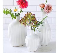 Lot de 3 vases Blancs minimalistes en céramique texturée - Vases bohème pour Herbe de la Pampa, Eucalyptus, Fleurs sèches et Plantes | Décoration d'étagère, décoration de cheminée, Centre de Table