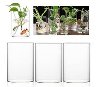 Lot de 3 vases cylindriques en verre transparent avec fond - 10 x 15 cm - Vase cylindrique moderne - Bougeoir en verre - Ensemble de vases pour orchidées, roses, tulipes, bougies