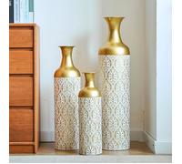 Lot de 3 vases noirs et blancs 83/65/50 cm - Vase à fleurs rétro moderne pour fleurs séchées - Vase décoratif pour salon et chambre