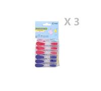 - Lot de 3 x 12 Pinces à linge - Plastique - Multicolore