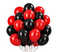 Lot de 30 ballons à l'hélium noir et rouge mat, ballons en latex de 30,5 cm pour anniversaire, mariage, Saint-Valentin, remise de diplôme, Halloween, cartes de poker, fête pirate, fête