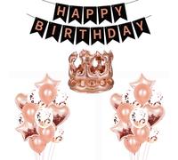 Lot de 30 ballons de décoration d'anniversaire rose doré - Ballons en aluminium avec cœurs et étoiles - Bannière Happy Birthday pour hommes et femmes