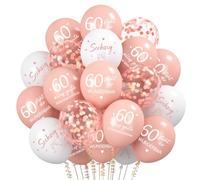 Lot de 30 ballons pour femme - Décoration d'anniversaire 60 ans - Or rose - Décoration d'anniversaire des 60 ans - Avec inscription « steht dir wunderbar »