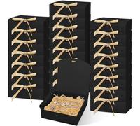 Lot de 30 Boîtes Cadeau Noires avec Couvercle, 16,5 x 16,5 x 5 cm Boîte Cadeau Pliable et Ruban, Coffret Cadeau Vide de Luxe pour Mariage, Anniversaire, Noël, Saint-Valentin, Pâques, Fêtes