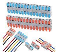 Lot de 30 bornes de connexion, orange et bleu, connecteur de câble avec levier de commande, conducteur bilatéral, bornes combinables électriques, bornes de connexion pour câbles électriques