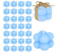Lot de 30 Bougies Bulles Bleues avec Boîtes Cadeaux, Cartes de Remerciement et Ficelle de Jute - Mini Bougies Décoratives Cube pour Cadeau d'Invités Mariage, Baptême, Baby Shower Garçon - 4x3,5 cm