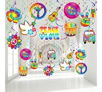 Lot de 30 décorations de fête d'anniversaire sur le thème hippie des années 60 et 70, panneaux de paix rétro groovy à suspendre au plafond pour groovy