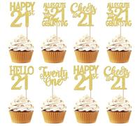 Lot de 30 décorations de gâteau d'anniversaire à paillettes Happy 21st Twenty One Cupcake Toppers Joyeux anniversaire 21e anniversaire Décoration de gâteau pour fête 21e anniversaire Doré