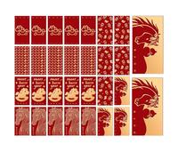 Lot de 30 enveloppes chinoises en feuille d'or 2026 - Pour fête du printemps, pendaison de crémaillère, anniversaire, mariage - Pour hommes, femmes,