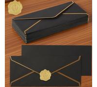Lot de 30 enveloppes professionnelles #10 avec bordure dorée, enveloppes auto-adhésives standard avec autocollants dorés pour bureau, chèques, envois, factures, 10,4 x 24,9 cm (noir)