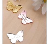 Lot de 30 étiquettes en forme de papillon personnalisées en acrylique effet miroir, cartes de mariage, baptême (3 x 2,1 cm)