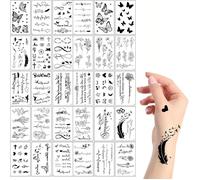 Lot de 30 Feuilles Autocollants Tatouages Temporaires 3D Imperméables Motifs Fleurs Papillons pour Adultes Enfants