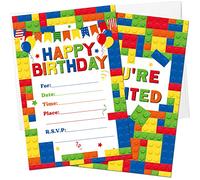 Lot de 30 invitations de fête d'anniversaire pour enfants avec enveloppes - Bloc de construction coloré - Cartes d'invitation empilables pour filles et garçons - Fournitures de décoration de fête