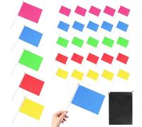 Lot de 30 mini drapeaux avec mât | Drapeaux vierges colorés sur bâtons pour événements sportifs, célébrations, fêtes, bricolage - 21 x 14 cm - Rouge et vert
