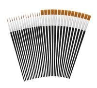 Lot de 30 petits pinceaux d'artiste - 15 pinceaux ronds et 15 pinceaux plats noirs - Pour aquarelle, huile, gouache et acrylique
