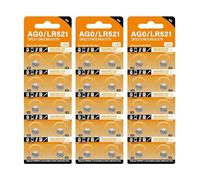 Lot de 30 piles bouton AG0/LR521 SR521W SR521SW LR63 379A 379 pour montres et jouets