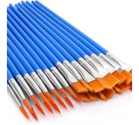 Lot de 30 pinceaux de peinture, 30 pinceaux plats et fins en nylon acrylique pour peinture à l'huile, aquarelle, toile, artiste professionnel, petits pinceaux pour salle de tails miniatures