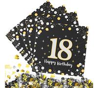 Lot de 30 serviettes décoratives Noir et doré Confettis 3 couches Décoration de table pour 18e anniv. garçon