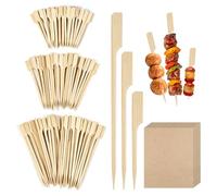 Lot de 300 brochettes en bois de 9/12/15 cm avec 100 feuilles d'huile | Brochettes en bois pour barbecue, sandwichs, cocktails pour fête, buffet, mariage et pique-nique