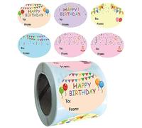 Lot de 300 étiquettes autocollantes ovales pour cadeaux d'anniversaire - 3,8 x 5,1 cm - 6 motifs