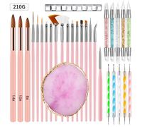 Lot de 31 pinceaux nail art, pinceau ongle acrylique et gel UV avec dotting tool double tête, outils manucure pro
