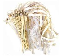 Lot de 32 Baguettes de Mariage avec Clochette, Baguettes Magiques Ruban, Bâtons Ruban Cloche avec Baguettes en Bois