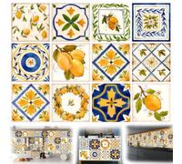 Lot de 32 carreaux muraux méditerranéens à décoller et à coller - Autocollants en vinyle imperméable pour dosseret de cuisine, salle de bain et rehausseurs d'escalier, motif floral espagnol