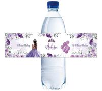 Lot de 32 étiquettes violettes « Happy 16th Birthday » pour bouteilles d'eau, emballages de bouteilles pour filles, autocollants floraux pour 16 ans, décoration de fête « Cheers to 16 ans »