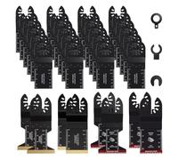 Lot de 32 lames oscillantes multi-outils - Revêtement en titane bimétallique et dents japonaises HCS - Libération rapide - Ajustement universel pour bois, métal et clous - Compatible avec Bosch