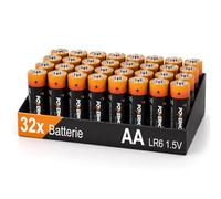 Lot de 32 piles AA alcalines 1,5 V - Longue durée de vie