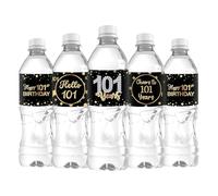 Lot de 33 étiquettes autocollantes pour bouteille d'eau « Happy 101st Birthday » pour 101e anniversaire de mariage - Noir
