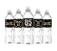 Lot de 33 étiquettes autocollantes pour bouteille d'eau « Happy 85th Birthday » pour 85e anniversaire de mariage - Noir